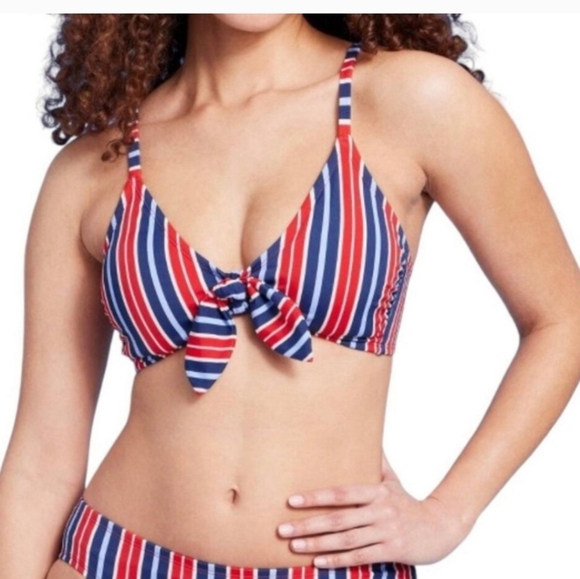 Women's Striped Tie-Front Bralette Bikini Top - Kona Sol Multi M (8-10) - Picture 2 of 11